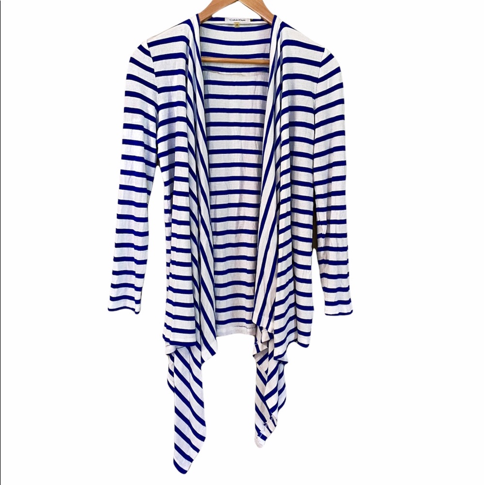 Coastal Blue & White Striped Cardigan Womens XS